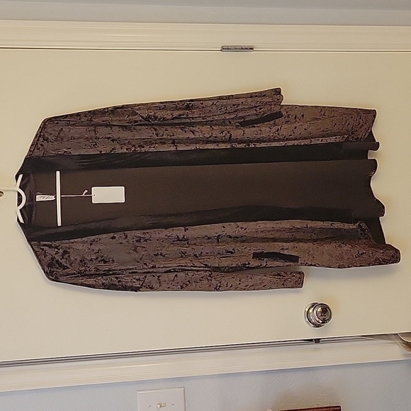 Llove Dark Brown Crushed Velour Open Front Kimono Size Medium - Picture 3 of 10